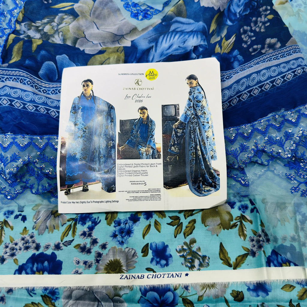 Zainab Chottani Lawn 3 Peice Chicken Kari Suit 2026 Summer Collaction