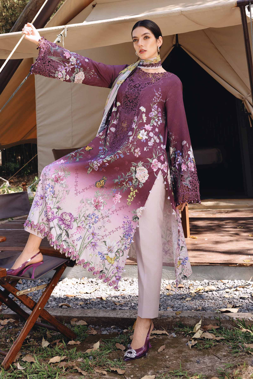 Purple (plumb) blush 3pc Maria b print 3450-/
