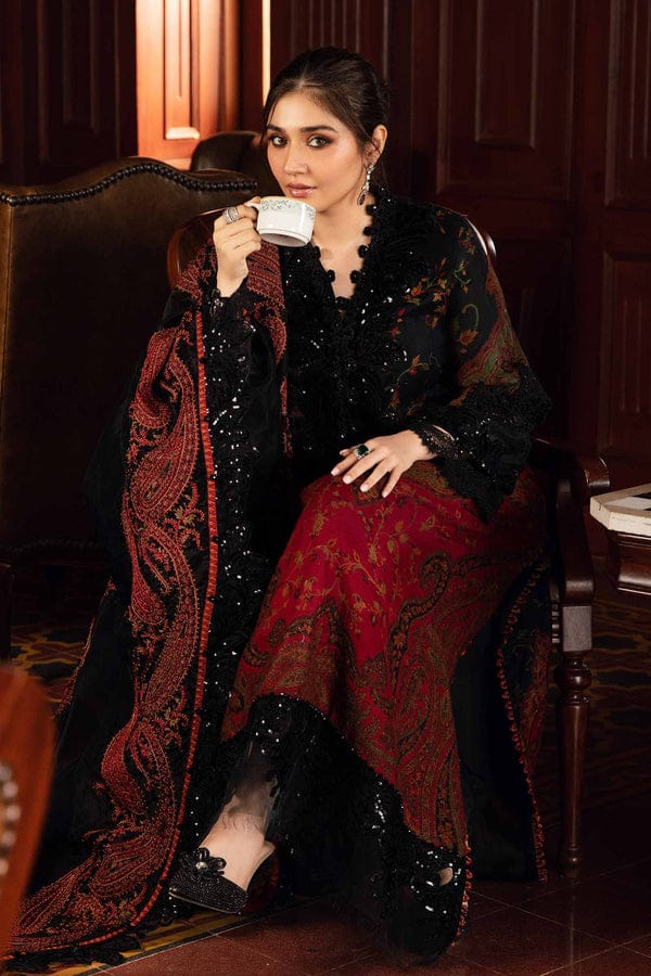 Black Maroon 3pc Unstitched 3450-/