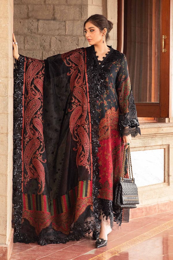 Black Maroon 3pc Unstitched 3450-/